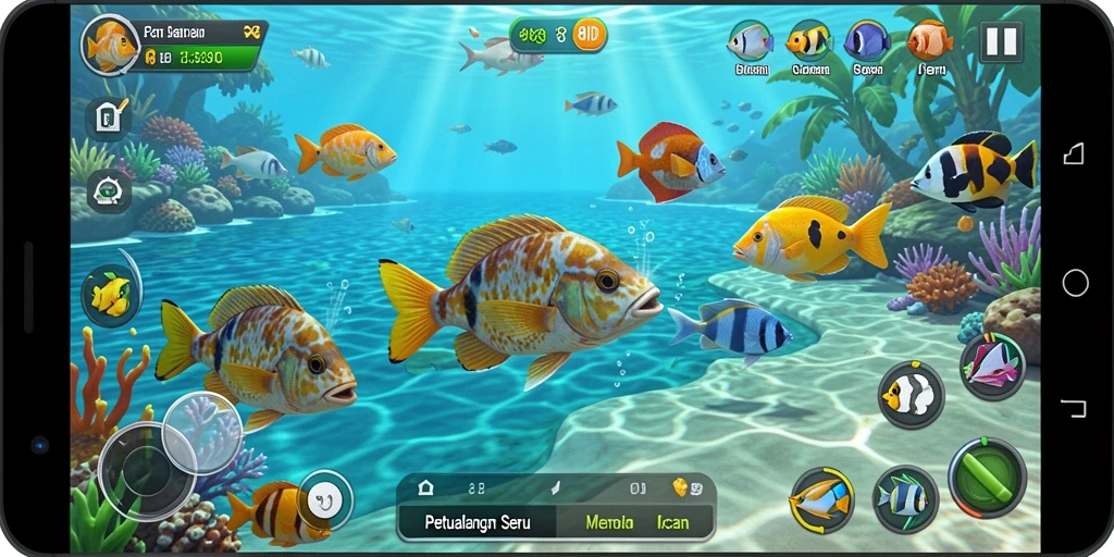 Tampilan permainan seru di 8ID dengan banyak ikan yang menunggu untuk ditangkap.