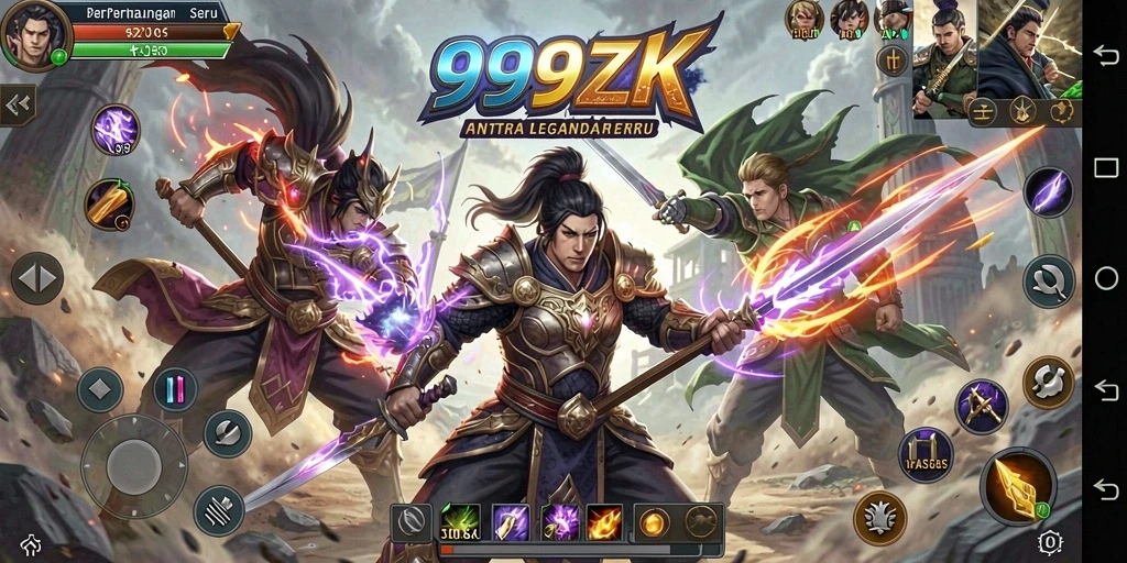 Gameplay 999ZK menampilkan pertarungan karakter yang mendebarkan.
