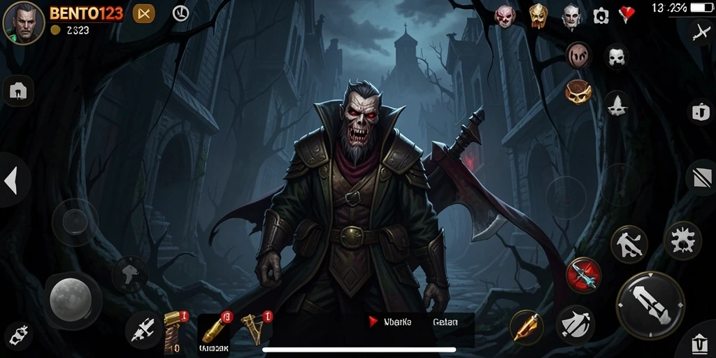 Tampilan gameplay BENTO123 dengan suasana horror yang menakutkan.