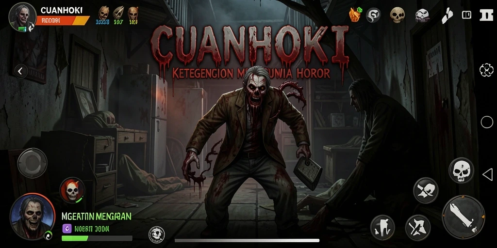 Screenshot gameplay menegangkan dari CUANHOKI dengan suasana mencekam.