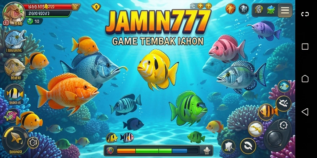 Tampilan gameplay seru dari JAMIN777 dengan aksi menembak ikan.