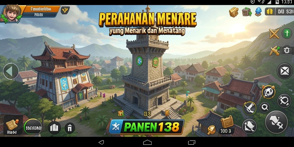 Tangkapan layar gameplay PANEN138 menampilkan aksi menara pertahanan yang dinamis.
