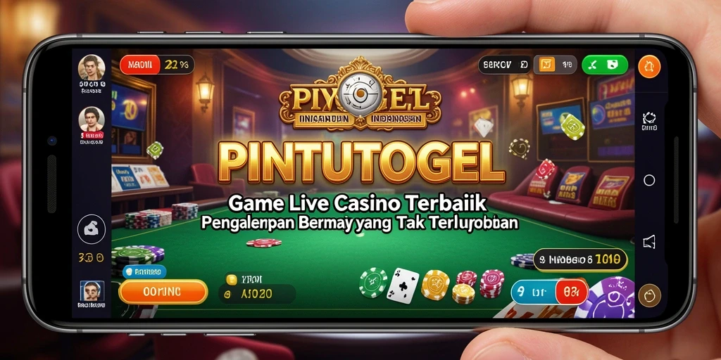 Screenshot PINTUTOGEL menampilkan dealer profesional dan suasana kasino yang nyata.