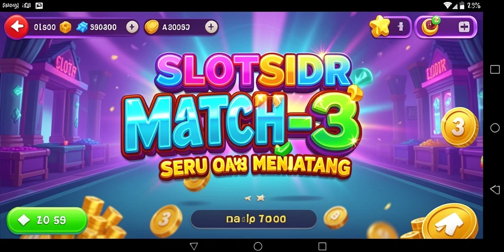 Tangkapan layar menunjukkan grafik cerah dan gameplay Match-3 yang menarik.