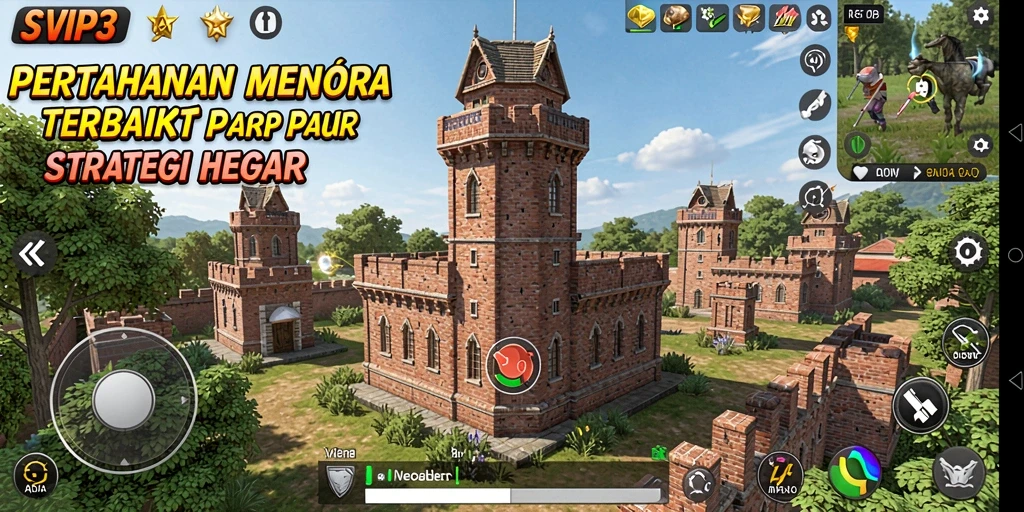Screenshot gameplay SVIP3 menampilkan aksi pertahanan menara yang intens.