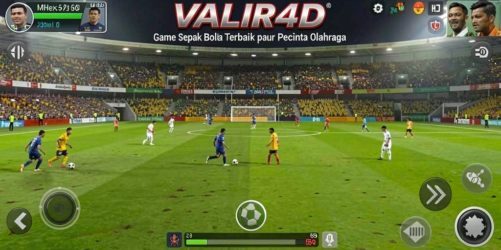 Screenshot gameplay VALIR4D menampilkan aksi mendebarkan di lapangan sepak bola.